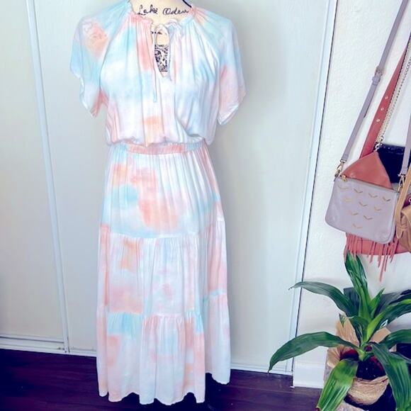 NEW! Cloth & Stone Pastel Watercolor Tiered Maxi Dress Size Small - Picture 2 of 6
